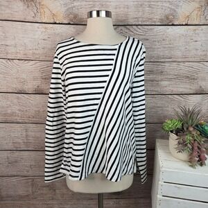 Loft Outlet Womens Large Navy Blue White Striped Long Sleeve Boat Neck Top L